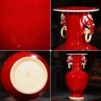 Noul Stil Chinezesc Vaza Jingdezhen Porțelan roșu de Cristal Glazura Vaza de Flori Decor Acasă Manual Stralucitoare Famille Vaze