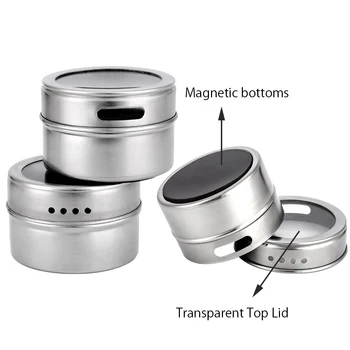 12pc/set Magnetic Borcane Condimente Organizator Capac cu Gaura din Oțel Inoxidabil Spice Borcane de Depozitare Containere Condiment