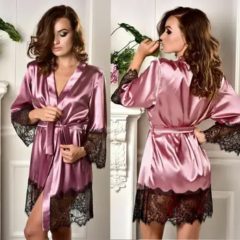 Vânzare fierbinte Sexy Femei din Satin Halat de Mătase Sleepwear Dantela camasa de noapte, Pijama, Halat Babydolls Kimono-Halat de baie Rochie S-XL