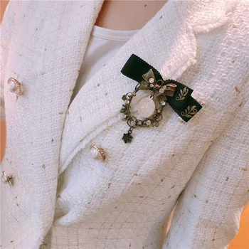 Moda coreeană Tesatura Arc Pin Broșă de Cristal Ceas Guler Ace Costum Corsaj Insigna de Epocă, Bijuterii Cadouri pentru Femei Accesorii