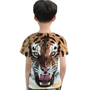 Harajuku Baieti 3D Leu, Tigru, Lup Imprimare tricou Casual cu Maneci Scurte de Vara Ieftine, Haine Fete, Topuri Amuzant de Desene animate T-shirt·