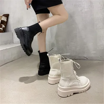 Toamna Iarna dantelă sus Cizme pentru Femei de Moda Toc de cizmă 2020 Femeie rezistent la Uzura, non-alunecare Pantofi din Piele Marimi 35-39