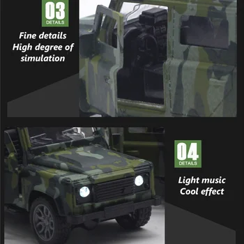 1/32 Camuflaj Camion de Model de Lumină LED-uri de Muzică Trage Înapoi Off-Road Masina de Jucarie pentru Copii