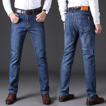 2021 Primăvară Nouă Bărbați Stretch Slim Jeans Classic Blue Business Casual Straight Denim Pantaloni sex Masculin Brand de Moda Pantaloni de Cowboy