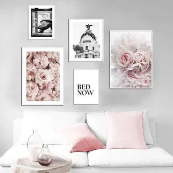 Negru, Alb, Femeie De Moda Poster Nordic Roz Floral De Perete De Arta Canvas Print Fotografie Pictura Fată Dormitor De Decorare