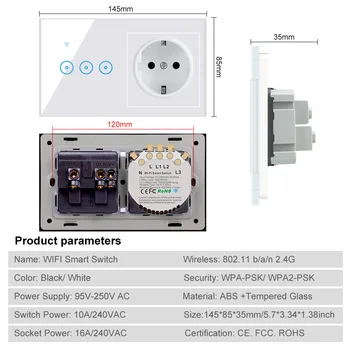 Wifi Smart LED Întrerupător cu UE Priza 220V 1 2 3 Bandă de Perete Comutator Tactil de Lucru cu Alexa de Start Google IFTTT eWelink UE Plug