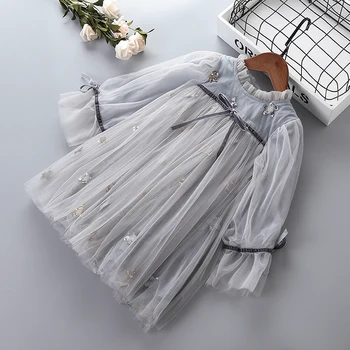 2-7 ani de Înaltă calitate fata rochie 2019 nou toamna plasă de dantelă șifon flori copil haine copii fete partid rochie de printesa