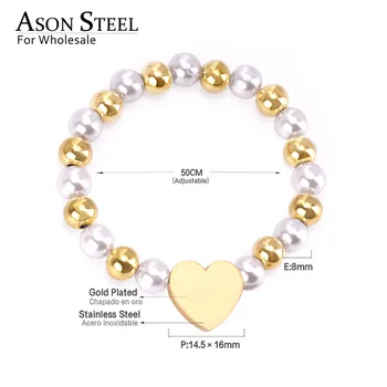 ASONSTEEL Iubitului Cadou Pandantiv Inima 8mm Aur/Argint Minge de Culoare Cu Margele Imitatie Perla din Oțel Inoxidabil Brățări