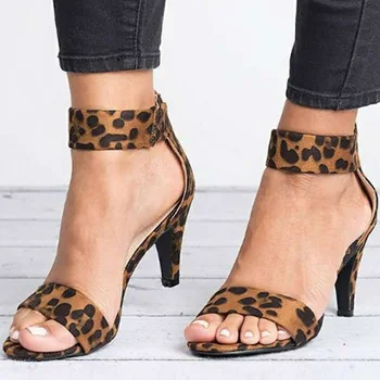 Femei Primavara Pompe De Sandale Cu Toc Subțire De Mare Deget De La Picior Deschis Cu Fermoar De Piele De Căprioară Piele De Leopard Platforma Office Doamnelor Sandale Pantofi Sapato Feminino