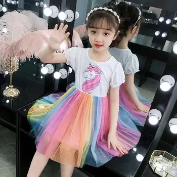 VIDMID Fete Curcubeu haine de vară scurtă rochie de desene animate noi cu maneci scurte fata rochie de printesa pentru copii haine dantelă P774