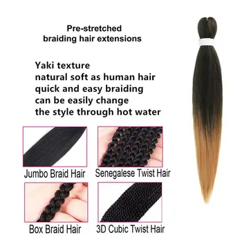 Kong&Li Împletirea Părului Pre Întins Ridicata cu Împletituri Extensii de Par Pentru Femei 26Inch/95G Sintetic Blond Maro, Roz, Negru