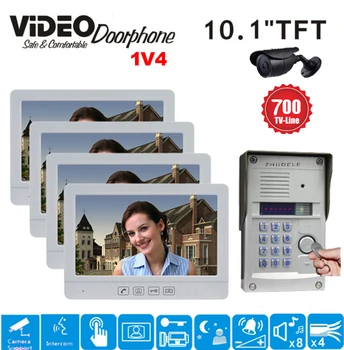 ZHUDELE de Lux Interfon 1Camera+4x10.1 inch de Afișare Video, Ecran Telefon Ușă cu RFID Panoul de Camera, Apă-dovada Capacul