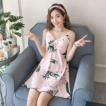Cămăși de noapte pentru Femei Imprimate fără Mâneci Elegant Dulce Plus Dimensiune Agrement fantă Laterală Chic Stil coreean Arc Femeii Sleepwear Acasă Sexy