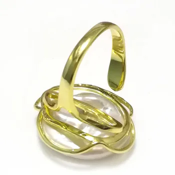 8# Aur Alb Umplut de 20-22mm Alb Natural Femeile Plat Reglabil Baroc Pearl Ring