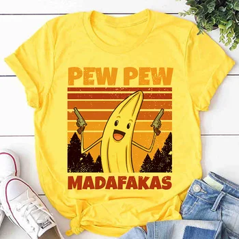 Pew Pew Madafakas Print T-shirt Femei Pisica Neagra de Gangster Cu Arma Meme Retro Amuzant Tricou Mâneci Scurte Umor Cadou Topuri Tricou
