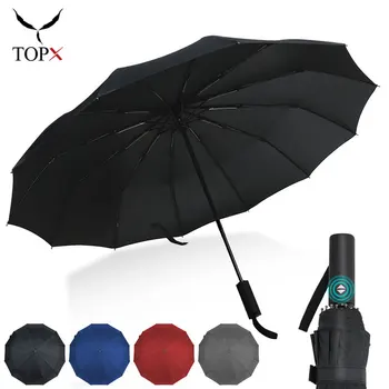 Vânt puternic, Rezistent la Pliere Umbrela Automata Bărbați Femei Ploaie 12Ribs Umbrele Mari Afaceri Portabile cu Mâner Lung Umbrelă de soare