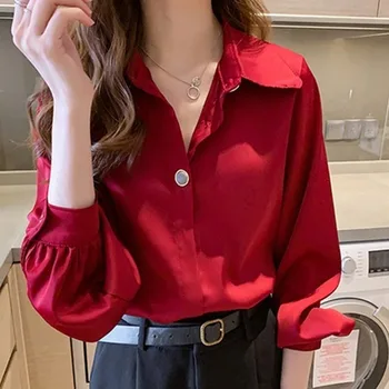 GOOHOJIO 2020 Toamna Office Lady Șifon Bluze Femei Casual Supradimensionate la Modă Tricouri Femei Vrac Maneca Lunga Tricou Femei