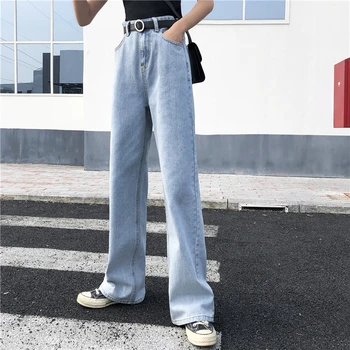 Colorfaith 2019 Femei Blugi Cu Fermoar Direct Iubiți Stil Coreean De Înaltă Talie Pantaloni Lungi Doamnelor De Epocă Albastru Denim Blugi J3658
