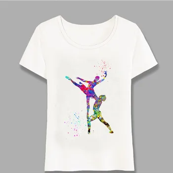 Patinaj artistic Fata Acuarelă Art Tricou de Vara pentru Femei t-shirt de Fată Drăguț Casual Tricouri Colorate Dansatoare de sex Feminin Topuri Harajuku