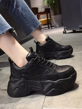 Femeile Platforma Adidasi Casual din Piele Doamnelor Indesata Pantofi 2020 Femeie Albă Mare Negru de Brand de Moda Gros Pană Adidași cu talpă