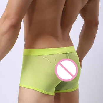 Sexy Mens ochiurilor de Plasă Pur Boxeri pantaloni Scurți Lenjerie Transparenta Om Erotic Chilotei Trunchiuri Lenjerie Chiloți Culori Solide cuecas