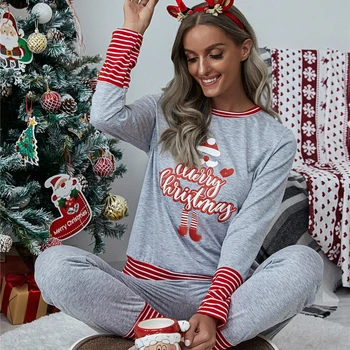 2021 Crăciun Pijamale Xmax Două Seturi De Piese Pentru Femei Supradimensionat Din Bumbac Pijamale De Craciun Imprimate Complet Maneca E-Fata De Iarna Haine Chic