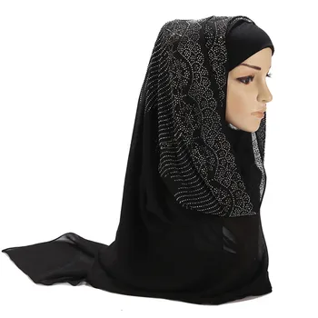 2019 NOI stras femei șifon culoare solidă musulman cap eșarfă șaluri și împachetări pashmina bandană de sex feminin foulard hijab magazine