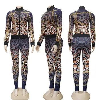 INS 2020 Toamna de Moda pentru Femei Imprimate Sport de Cusut Pantaloni Casual, cu Maneca Lunga Două piese Topuri sacou Și Pantaloni Costum Bodycon