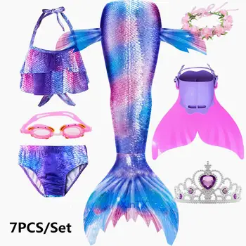 2020 Fantezie Sirenă de costume de Baie cu Flipper Monofin Sirena Înot Cozi pentru Copii Fete de Vară pe Plajă Purta Costume de baie Costum