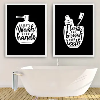 Toaletă, Baie Decor De Perete Tablou Panza Pictura Perie De Dinți Panza De Artă Poster De Moda Alb-Negru Toaletă Printuri