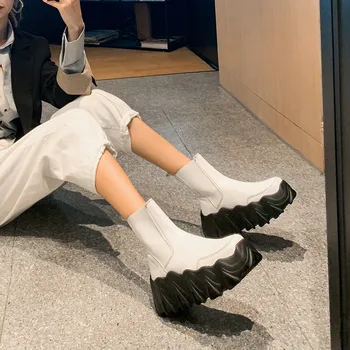 Asumer de calitate superioară din piele pantofi de femeie plat platforma cizme toamna iarna moda punk pantofi casual femei glezna cizme