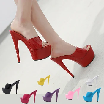 6 Culoare Femeie Pantofi de Nunta Sandale 2020 Club de noapte Sexy cu toc 15cm Pantofi Papuci de casă Tocuri Impermeabil Sandale de Vara Pompe