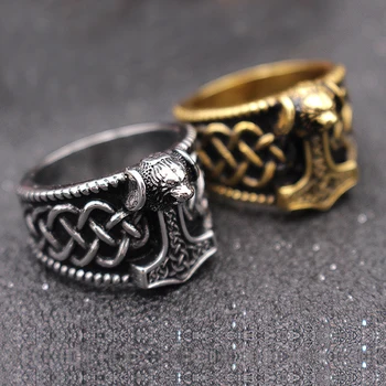 Epocă de Aur/Argint de Culoare Celtics Spirală Nod Inel din Oțel Inoxidabil Ciocanul lui Thor Nordic Viking Inele Barbati Amuleta Bijuterii
