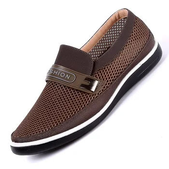 2019 Noi De Vara Plasă Pantofi Bărbați Slip-On Flat Sapatos Gol Afară Confortabil Tatăl Om Pantofi Casual Mocasini De Bază Espadrile