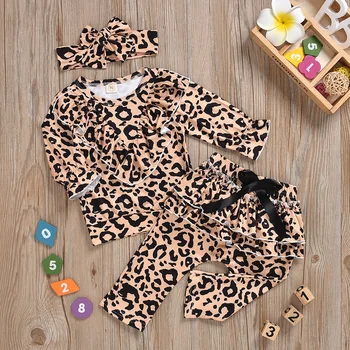 Toamna Iarna Haine copii pentru Copii Baby Girl Haine Leopard tricouri Bluze Pantaloni Lungi Benzi Costum de Haine Set 3pcs 0-4Y