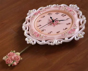 Retro europene rășină Pastorală cuarț ceas Mut stil ceas de perete Dezactivat moda floare trandafir ceas de perete rotund