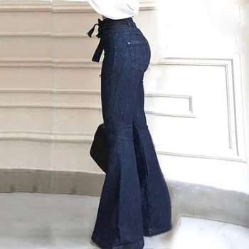 Moda Femei Subțire Talie Mare Bandaj Picior Blugi Denim 2019 Noi Femei Primavara-Vara Blugi Doamnelor Întinde Tarif Pantaloni Lungi