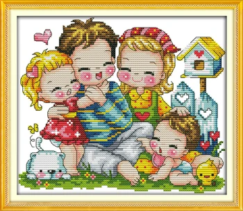 O familie fericită dragoste desene animate înger picturi numărat imprimate pe panza DMC 11CT 14CT kituri de goblen, broderie manual Seturi
