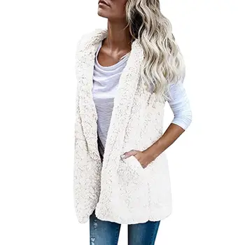 Femei gros cald hoodie cardigan jacheta iarna și toamna fără mâneci faux blana vesta sacou jacheta femei vesta de blana
