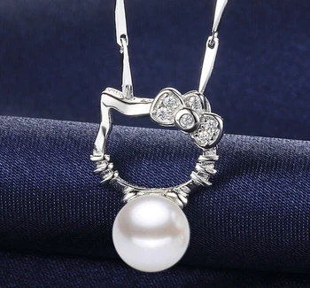 ANENJERY 925 Sterling Silver Pearl Pisica Minge de Cristal Pandantiv Neckace Pentru Femei 45cm Lanț cravată collares S-N88