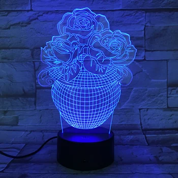 Frumusete de Trandafir Plant 3D Lampa de iluminat Bec cu LED USB de Spirit Iluzie Lumina de Noapte Multicolor Touch de la Distanță Luminaria Home Decor