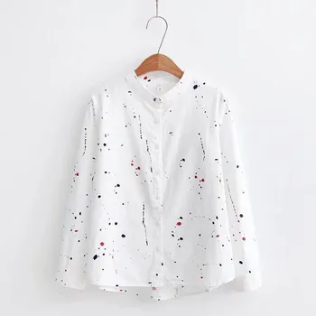 Stil Coreean Tricouri Femei Bluza Inima Puncte Print Cu Maneci Lungi Rever Tricou Casual Butonul De Primavara Toamna Femei, Haine Blusa Frum