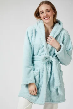 Femeile Moale Halate Roz Lung Halat De Baie Prosop Fleece Wellsoft Cald Iarna Kimono-Halat De Baie Pijamale Cu Gluga Rochie Pentru Femei Îmbrăcăminte De Noapte