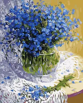 Panza fara rama tablou de numere de bricolaj, pictura diy tablou pictura in ulei pe panza pentru decor acasă 4050 floare albastră
