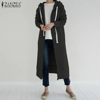 2021 Plus Dimensiune ZANZEA Toamna Hanorace Bluza Femei cu Maneci Lungi Paltoane cu Gluga cu Fermoar OutwearCasual Mult Jachete Jachete