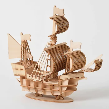 Mai nou DIY Navigatie norocos Nava Jucării 3D Puzzle din Lemn Jucarie de Asamblare Model de Lemn Truse de Birou Decorare Jucării pentru Copii pentru Copii Cadouri