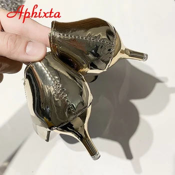 Aphixta 5.5 cm Tocuri Femei Pompe de Pantofi de Moda a Subliniat Toe Bling Aur din Piele Sexy Oficial al Partidului Pantofi Femeie de Mari Dimensiuni 49 50
