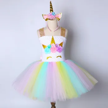 Rainbow Unicorn Rochie Tutu Fata De Copii Halloween, Petrecere Copii Rochie Princess Tul Rochie De Cal Mic Cosplay Costum