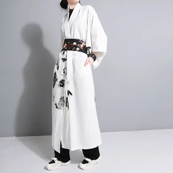 Bărbați Sacou 2020 Știri Harajuku Canadiană Ukiyo-e Monstru Centura Japoneză Streetwear Hip Hop Haine Femei Haină Lungă Kimono