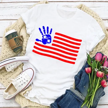 Femeile Grafic statele UNITE ale americii de Pavilion American Patriotic Mână cu Maneci Scurte T-Shirt de Vara Topuri Lady Femei Imbracaminte Tricou Femei T Shirt